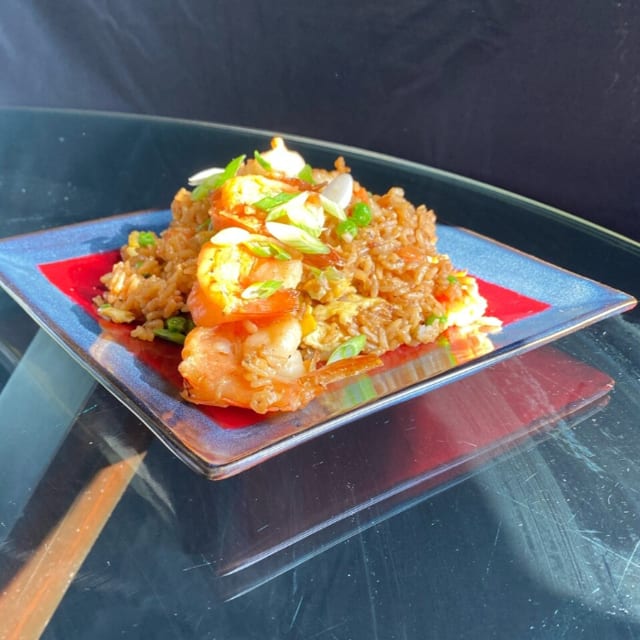 Lobster Tail with Hibachi Fried Rice and Broccoli.